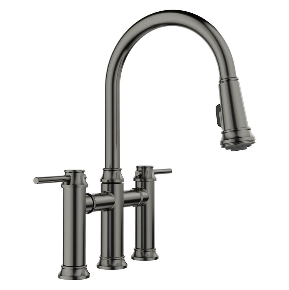 Empressa Pull-Down Dual-Spray Bridge Faucet - Satin Dark Steel-shop