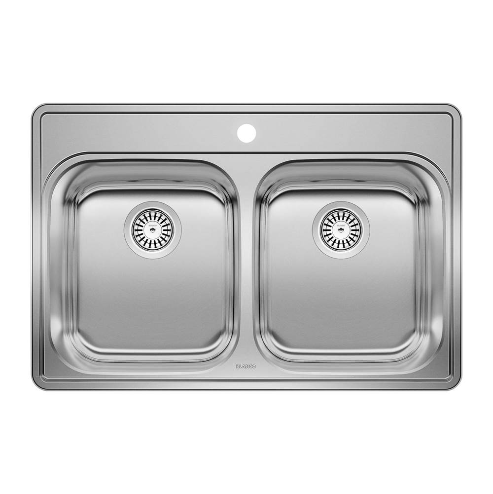 Essential 31'' 50/50 Double Bowl Drop-In Stainless Steel Kitchen Sink - 1 Hole-related