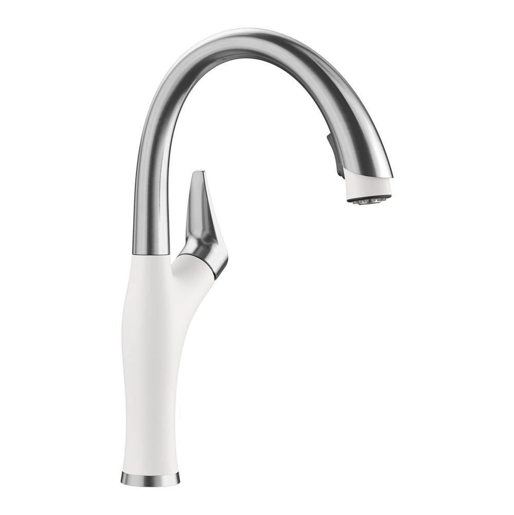 Artona Pull-Down Dual-Spray Kitchen Faucet - PVD Steel/White-shop