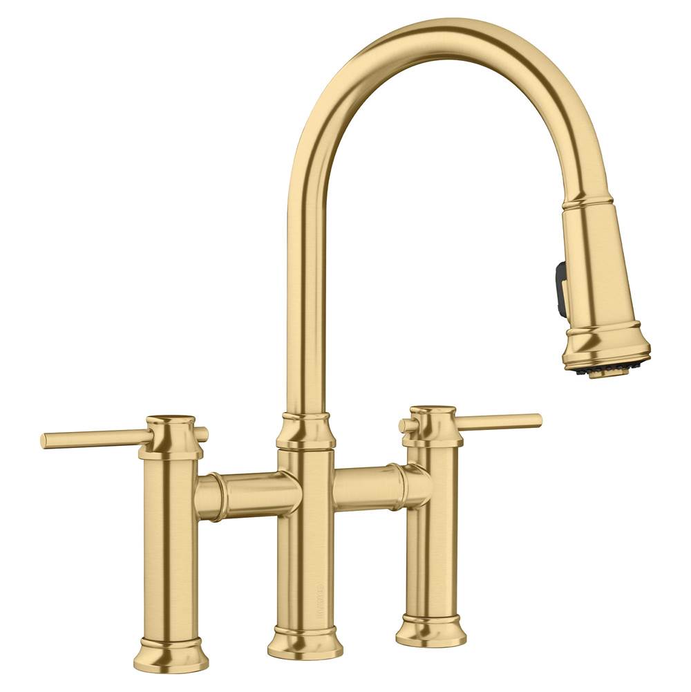 Empressa Pull-Down Dual-Spray Bridge Faucet - Satin Gold-shop