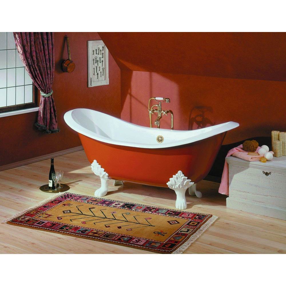 Regency Tub, 72'', White In, Custom Out, 6'' Drill, Brushed Nickel Lion Feet-related