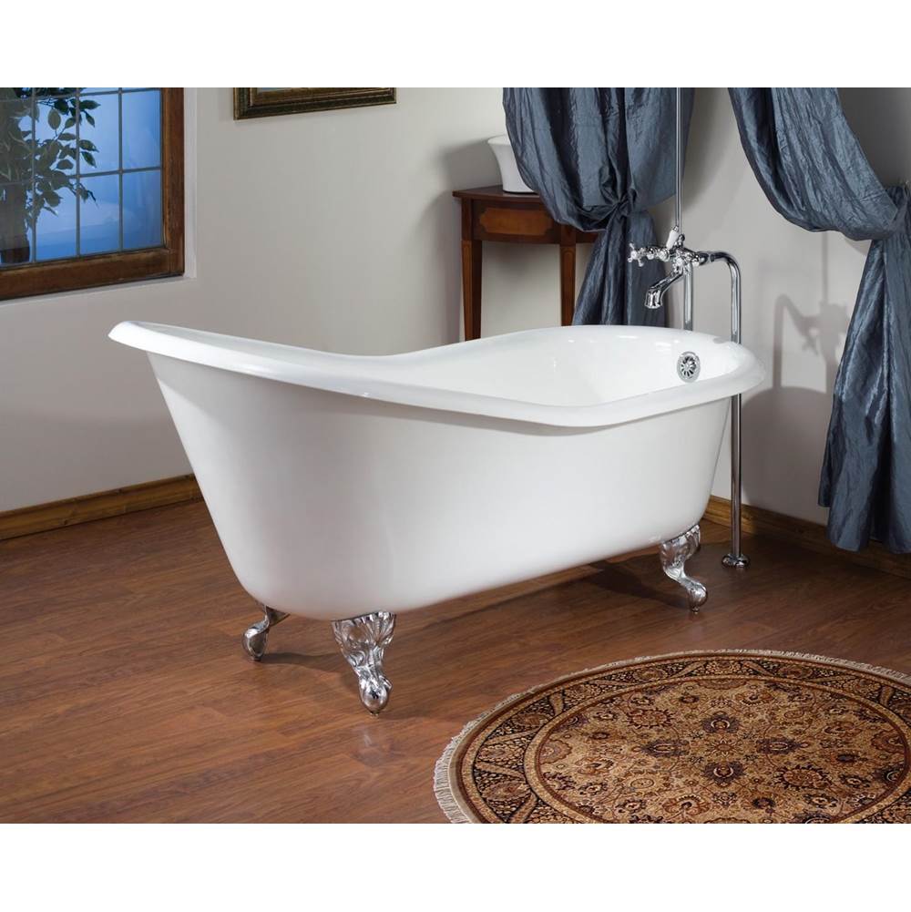 Slipper Tub, 61'', White In, Custom Out, 6'' Drill, Polished Brass Feet-related