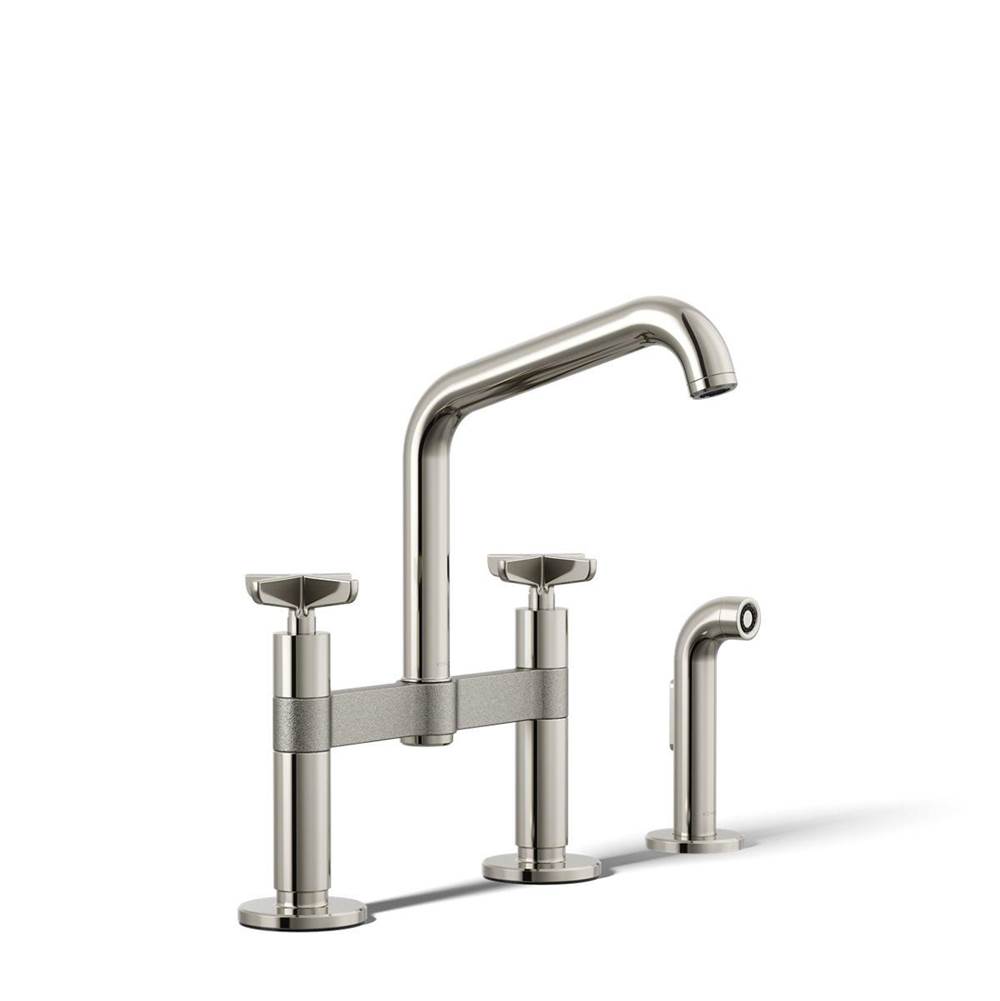 Billet™ Two-hole bridge kitchen sink faucet with side sprayer-related