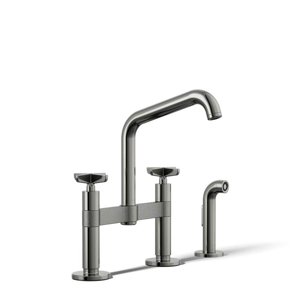 Billet™ Two-hole bridge kitchen sink faucet with side sprayer-shop