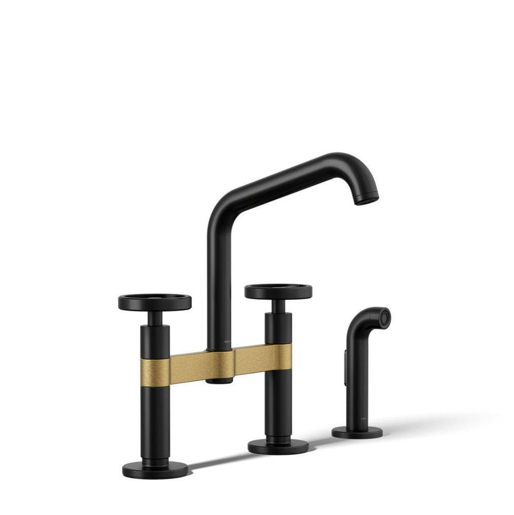 Billet™ Two-hole bridge kitchen sink faucet with side sprayer-related