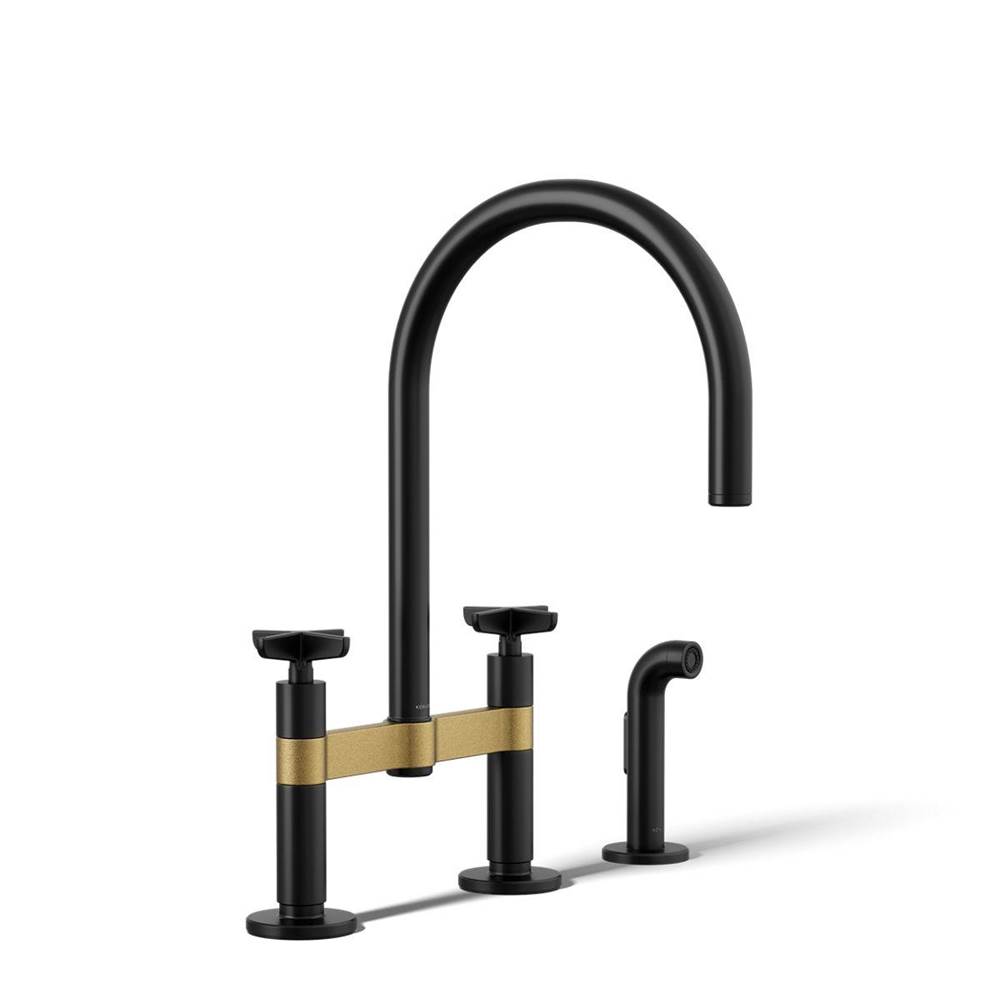 Billet™ Two-hole bridge kitchen sink faucet with side sprayer-related