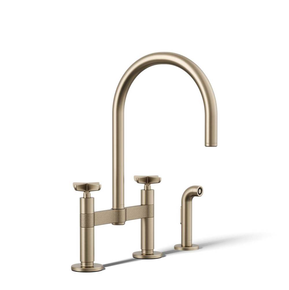 Billet™ Two-hole bridge kitchen sink faucet with side sprayer-related