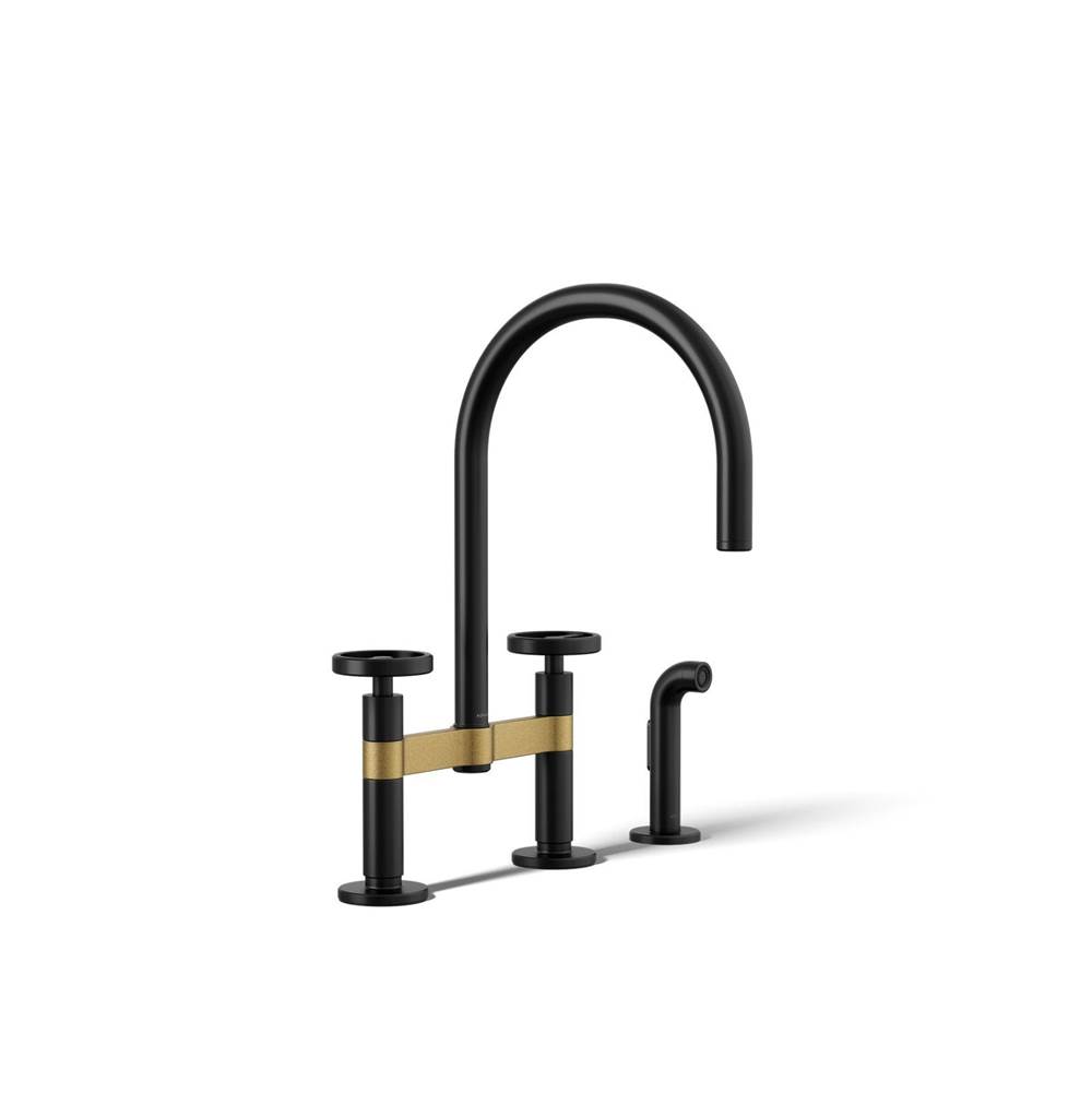 Billet™ Two-hole bridge kitchen sink faucet with side sprayer-related