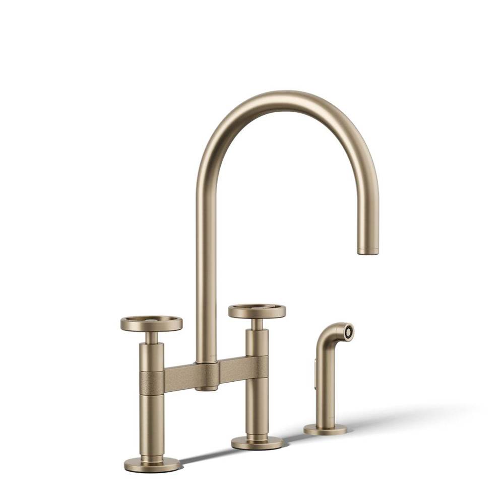 Billet™ Two-hole bridge kitchen sink faucet with side sprayer-related