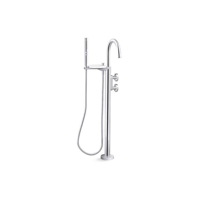 Components® Floor-mount bath filler trim with industrial handles and handshower-related
