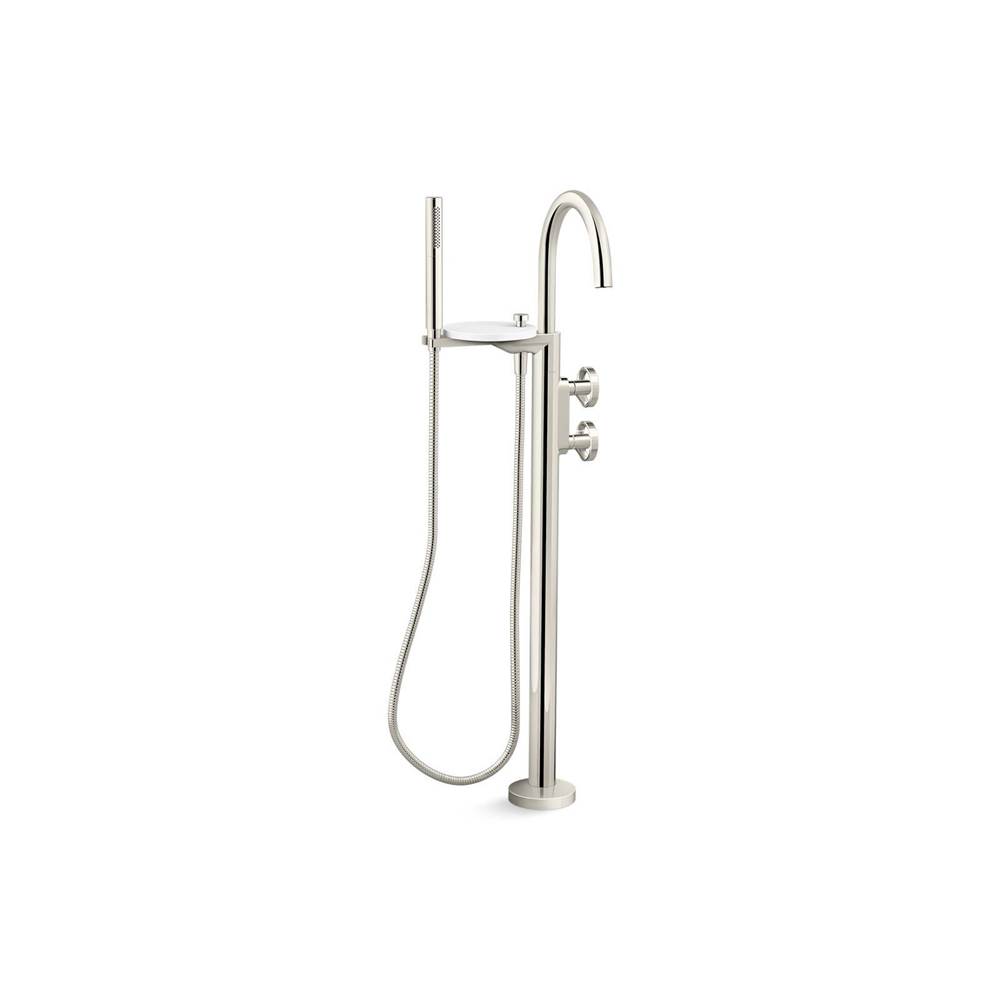 Components® Floor-mount bath filler trim with industrial handles and handshower-shop