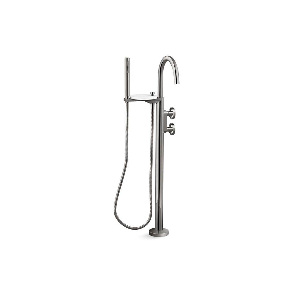 Components® Floor-mount bath filler trim with industrial handles and handshower-related