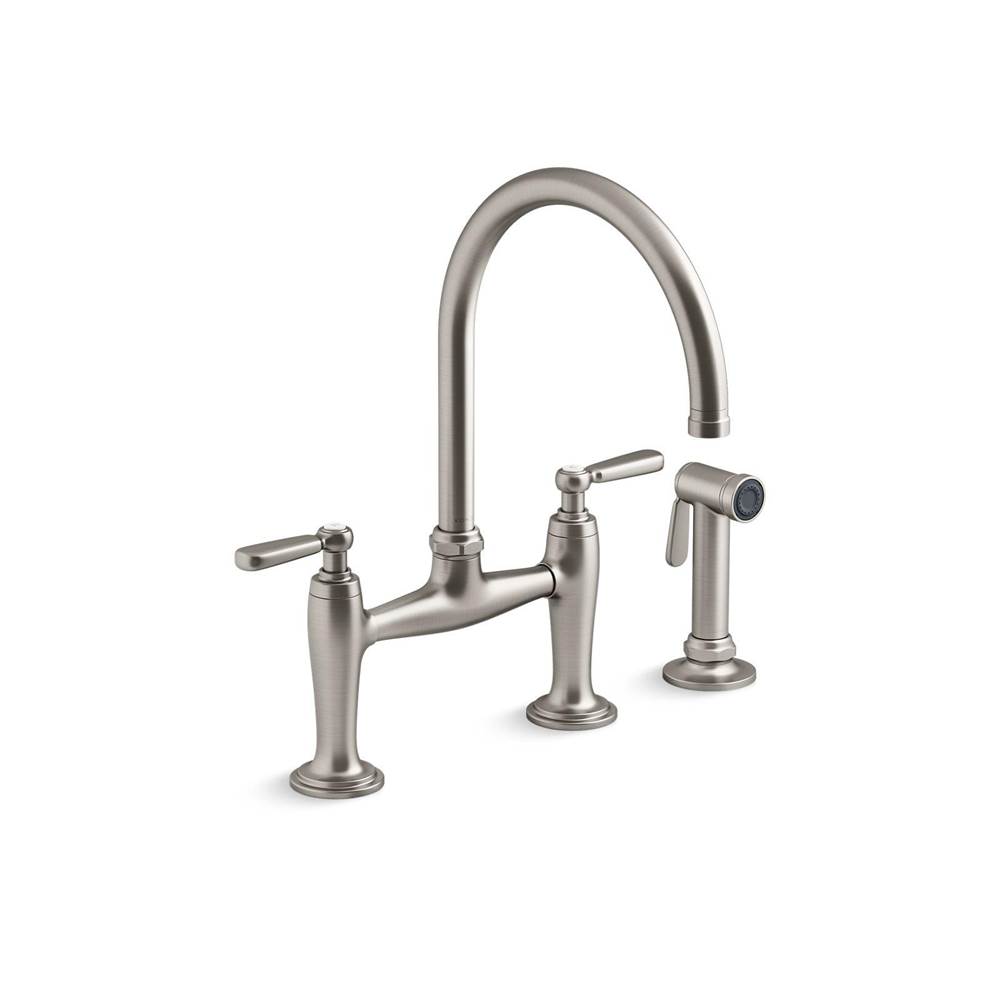 Edalyn™ by Studio McGee Two-hole bridge kitchen sink faucet with side sprayer-related