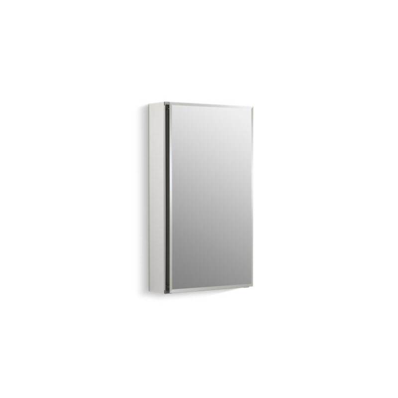 15'' W x 26'' H aluminum single-door medicine cabinet with mirrored door, beveled-related