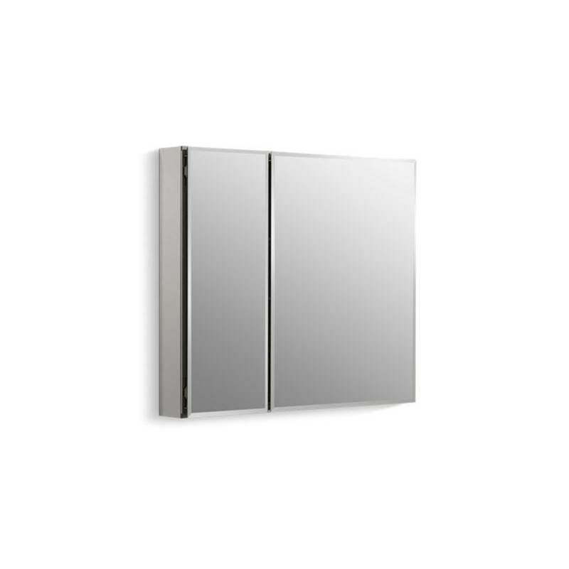 30'' W x 26'' H aluminum two-door medicine cabinet with mirrored doors, beveled e-related