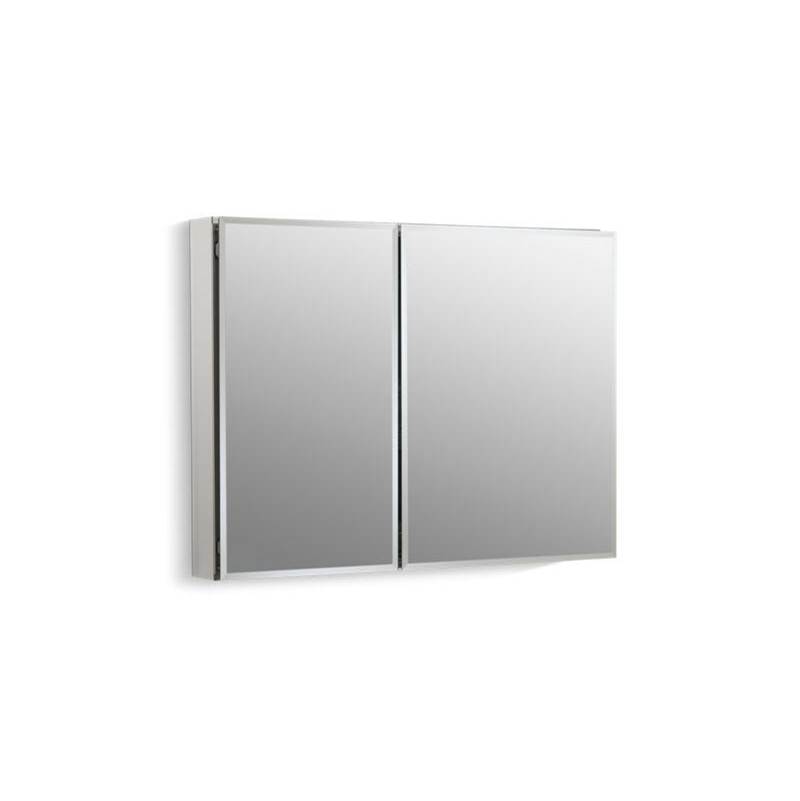 35'' W x 26'' H aluminum two-door medicine cabinet with mirrored doors, beveled e-shop
