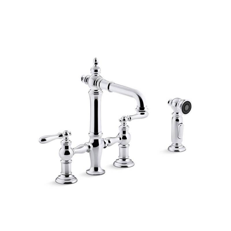 Artifacts® Two-hole bridge bar sink faucet with sidesprayer-related