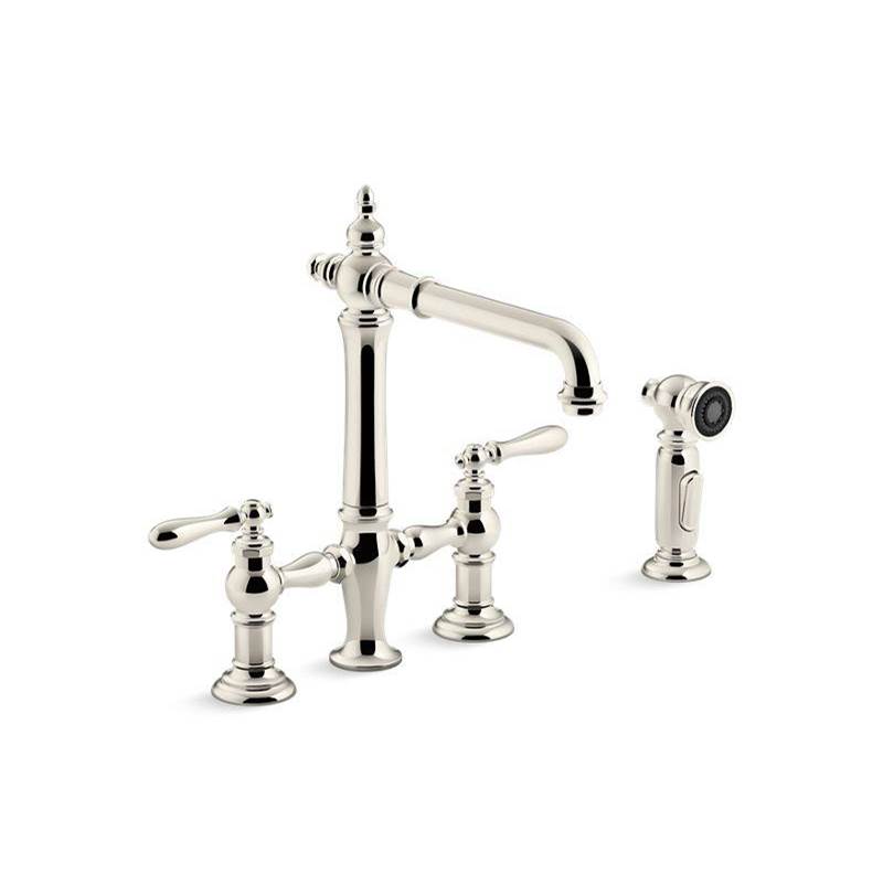 Artifacts® Two-hole bridge kitchen sink faucet with sidesprayer-shop