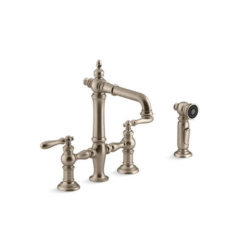 Artifacts® Two-hole bridge bar sink faucet with sidesprayer-shop