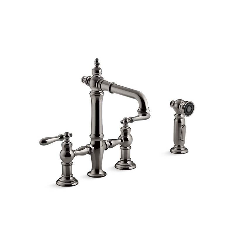 Artifacts® Two-hole bridge bar sink faucet with sidesprayer-related