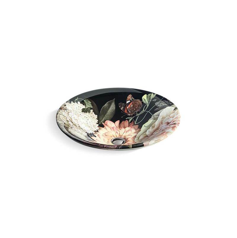 Dutchmaster Blush Floral™ Carillon® 18'' round semi-recessed vessel bathroom sink-related