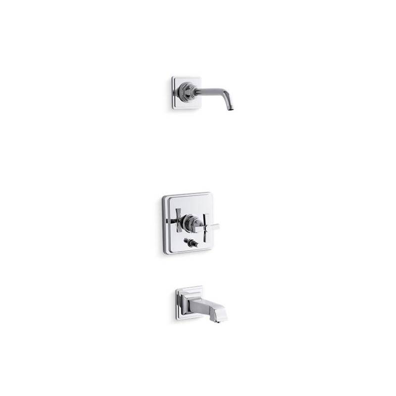 Pinstripe® Pure Rite-Temp® bath and shower trim set with push-button diverter and-related