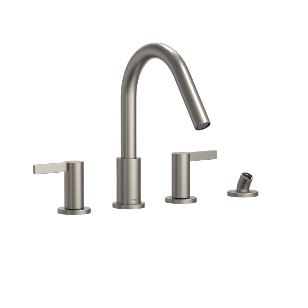 TOTO GF Two Lever Handle Deck-Mount Roman Tub Filler Trim with Handshower, Brushe-shop