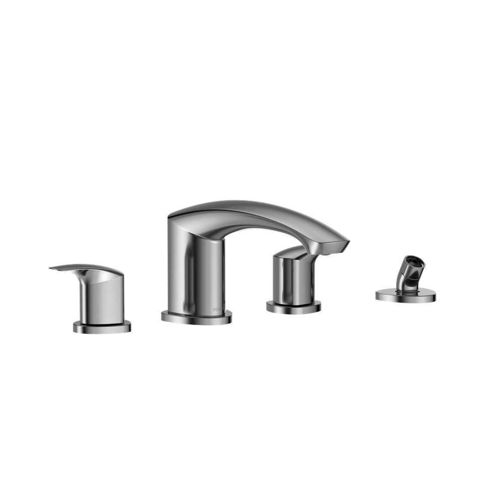 TOTO GM Two-Handle Deck-Mount Roman Tub Filler Trim with Handshower, Polished Chr-shop