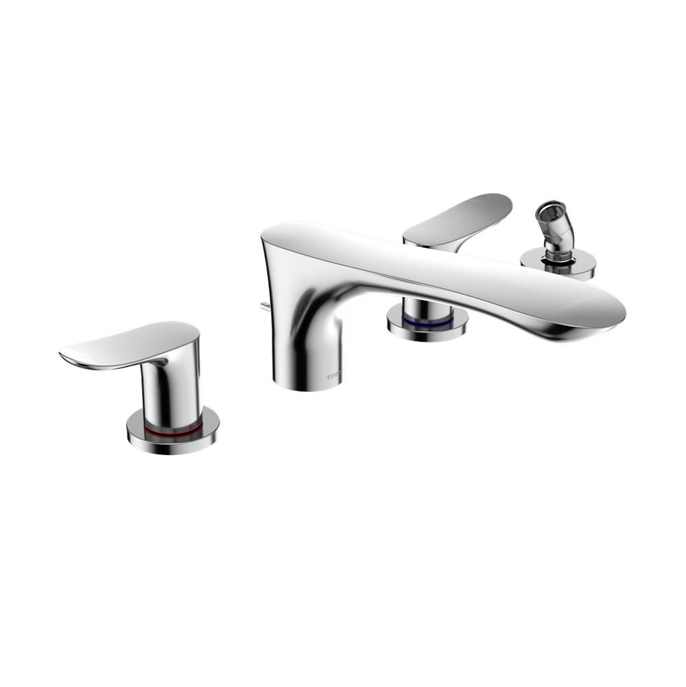 TOTO GO Two-Handle Deck-Mount Roman Tub Filler Trim with Handshower, Polished Chr-shop